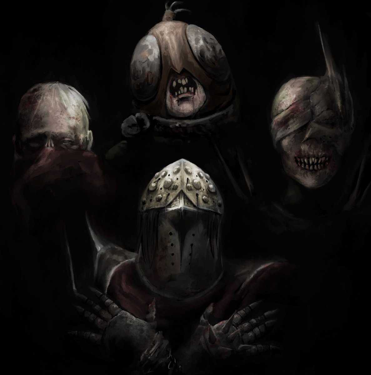 bluerainni's tweet photo. Recently finished a commission of The Knight with his assistants in the pose of a very famous album cover~ Was super fun to do! #DeadbyDaylgiht https://t.co/82w7WtUxfu