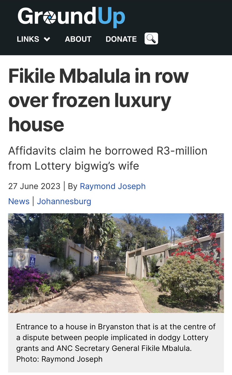 MmusiMaimane's tweet photo. Money that was meant to help poor and vulnerable South Africans was used to buy a politician mansions? 

This is money that was meant to go ECD centers, to homes for victims of Gender Based Violence. Well done to @GroundUp_News for exposing these people for who they are! https://t.co/yEtaTMXMPB