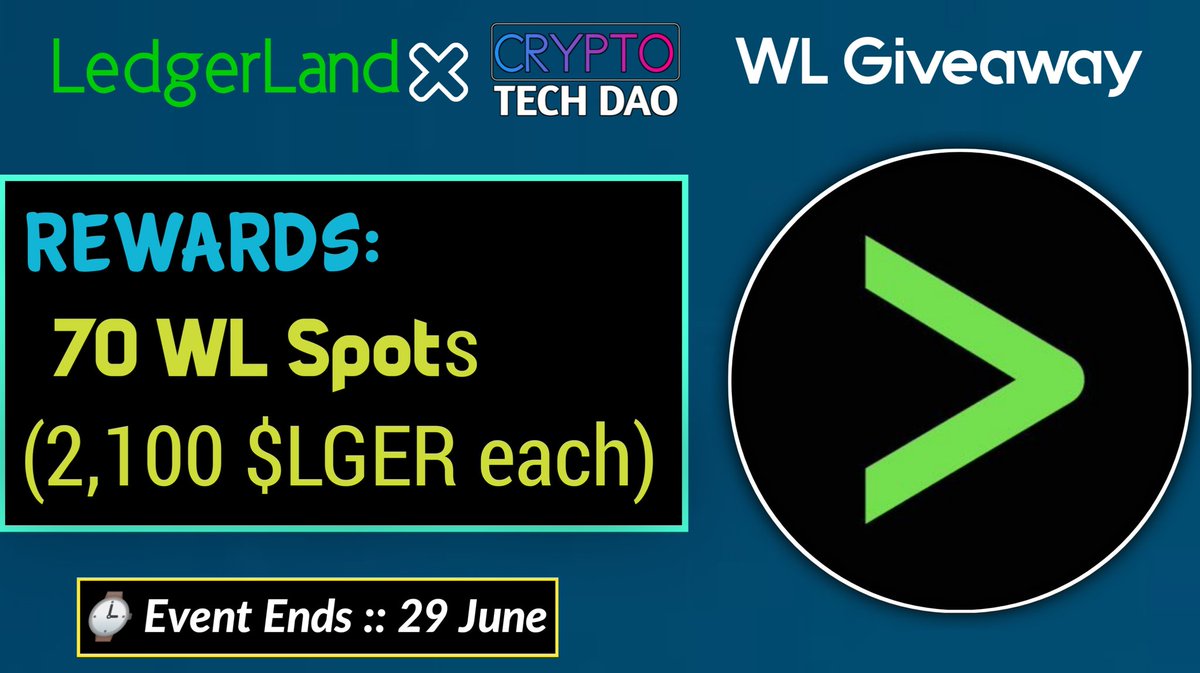 🥳 Ledgerland #BRC20 x CryptoTech #WL #Giveaway

🏆Prize »» 70 WL Spots (2,100 $LGER Tokens each)

✅ Follow @LedgerlandOrg
✅ Like, RT and Tag 3 Friends
✅ Complete #Gleam ⤵️
gleam.io/8CytX/ledgerla…

⌚ Ending in 48 Hours

#Airdrop #Giveaways #Crypto #BRC #BSC $BTC #DYOR