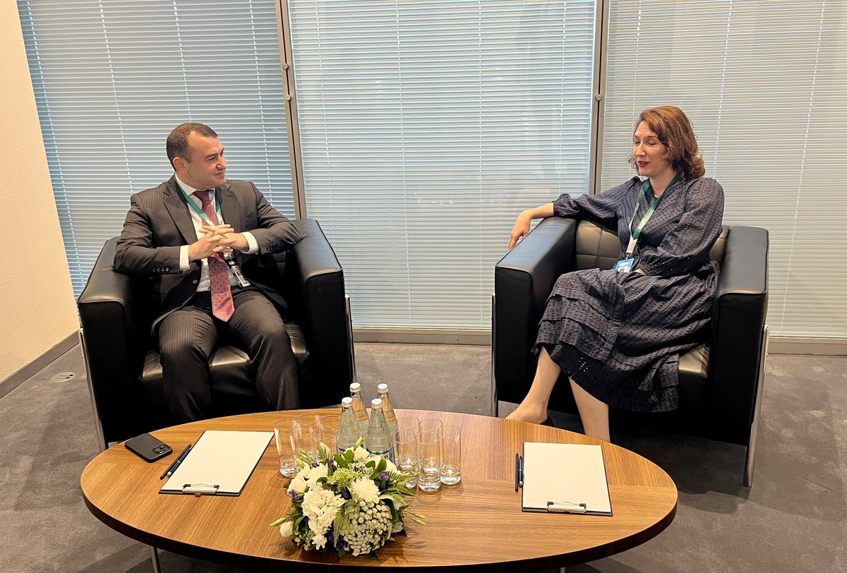 EXBChairperson's tweet photo. Happy to meet with H.E. Mr Farid Jafarov - Deputy Minister of Culture of #Azerbaijan. We discussed how to further engage with the Executive Board to advance the culture and development agenda. @UNESCO https://t.co/57C0jeVkmh