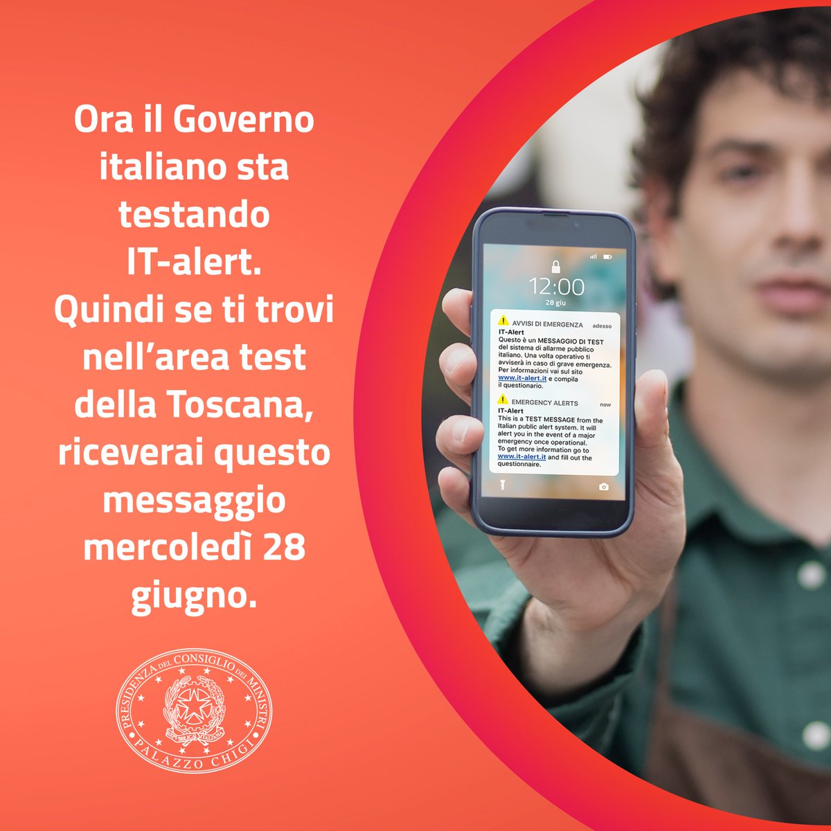 ProtCivileRT's tweet photo. ⚠️Ci siamo! Domani intorno alle 12 ci sarà il primo test in Toscana di #ITalert, il sistema di allarme pubblico nazionale che informerà la popolazione in caso di gravi emergenze. 
Hai dubbi sul funzionamento? Consulta subito le faq 👉 https://t.co/GU3P1R7m6A https://t.co/6YXJLzIfo6