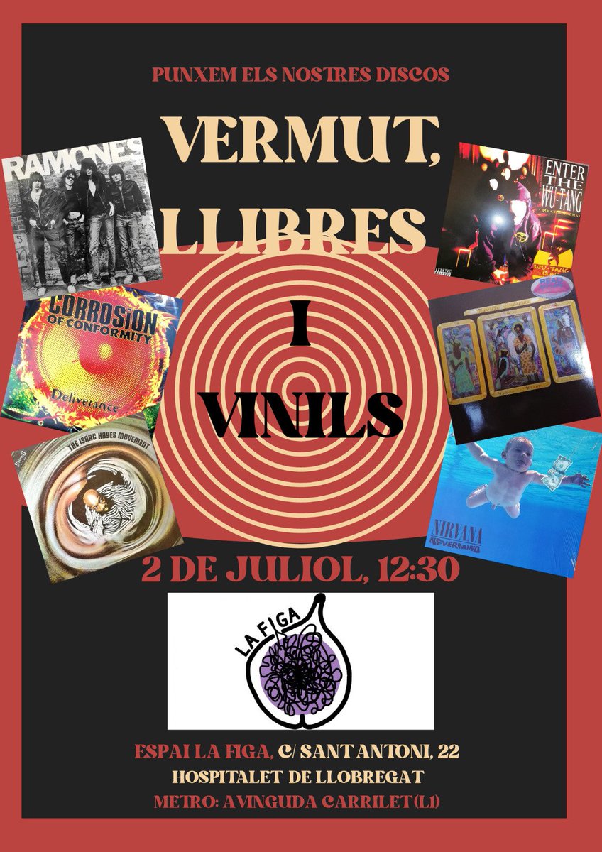 El diumenge 2 de juliol montem l'últim 'sarao' del curs. 💃🕺

A partir de les 12:30:

Vermut, llibres i vinils! 🥃📚📀

Porta el teu vinil!
#FemCultura #FemBarri #FemCiutat
#LHospitalet de #Llobregat