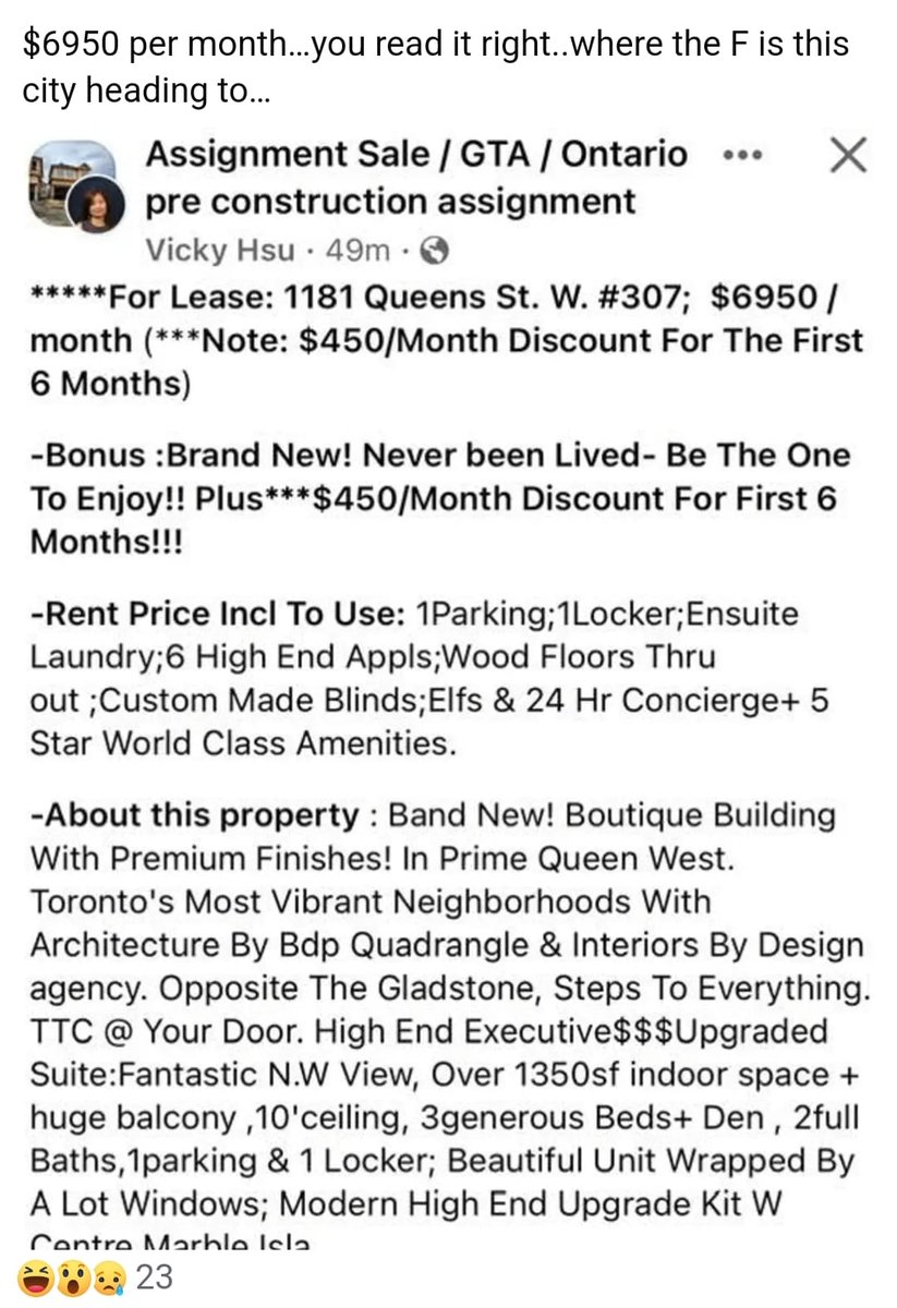 'Toronto's housing crisis deepens as a single apartment in Queen West demands an astonishing $6,950/month, exposing the stark reality of unaffordable living for many amidst widening wealth inequality.'
#ToRE 👇🏽