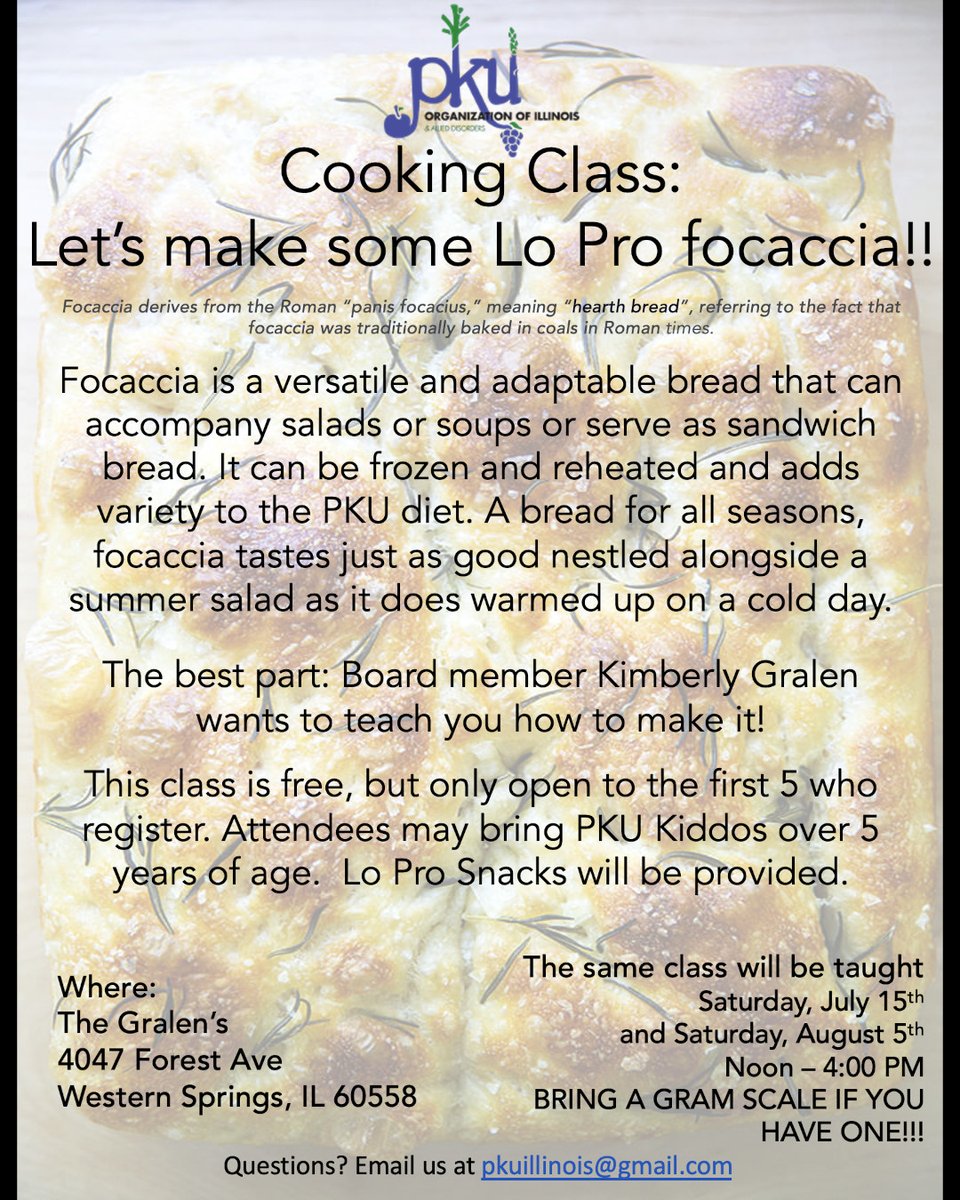 Learn to make lo-pro focaccia! Sign up for one of the classes using the links below. Space is limited!

July 15 | conta.cc/3qXzHk5=
August 5 | conta.cc/44lIU4q=