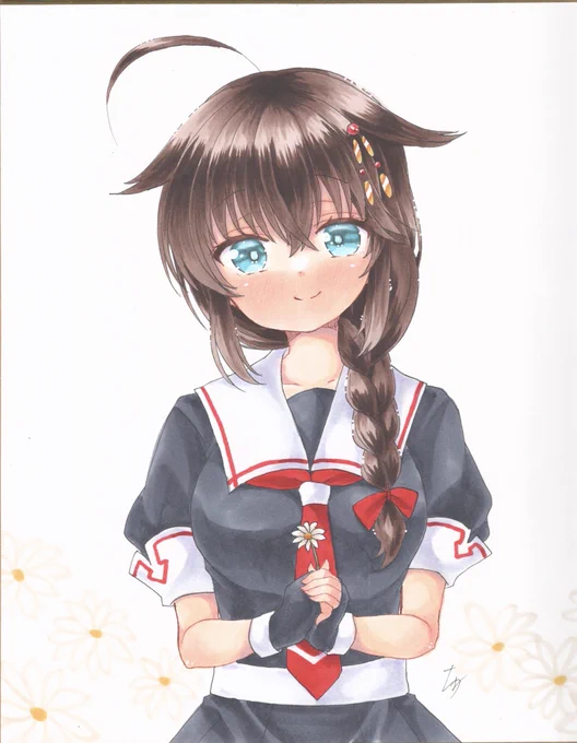 さみすずに持っていく色紙④ 不意に描きたくなった時雨改二 改三描いたけど、やっぱり改二のデザインが好き
