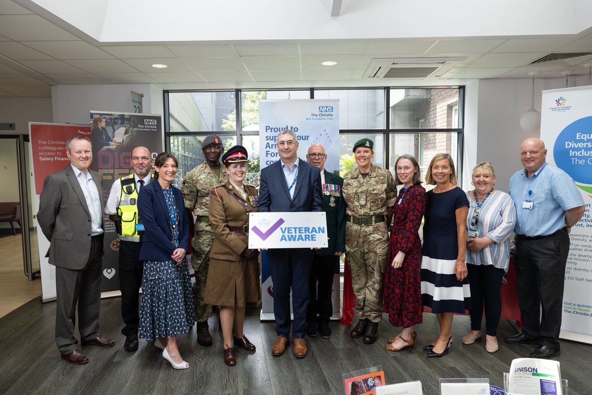 TheChristieNHS's tweet image. The Christie is proud to support our patients and staff from the Armed Forces. 

We marked Armed Forces Day over the weekend by proudly accepting our Veterans Aware plaque from personnel from 206 Multi-Role Medical Regiment.

#armedforcesweek #armedforcesday2023