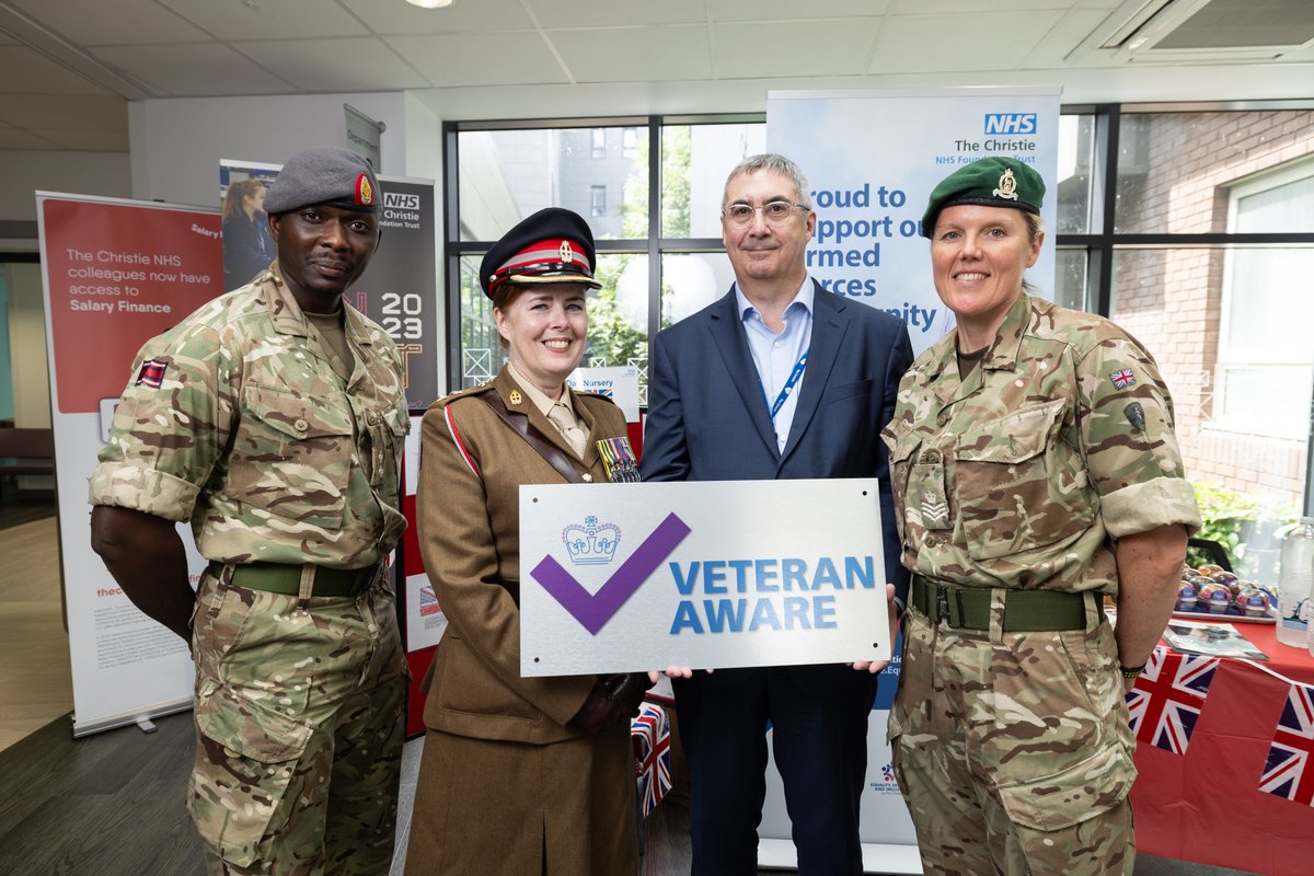 TheChristieNHS's tweet image. The Christie is proud to support our patients and staff from the Armed Forces. 

We marked Armed Forces Day over the weekend by proudly accepting our Veterans Aware plaque from personnel from 206 Multi-Role Medical Regiment.

#armedforcesweek #armedforcesday2023