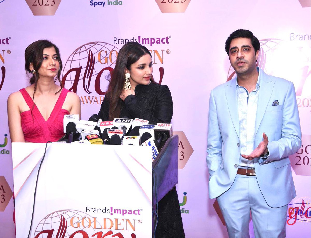 brands_impact's tweet photo. Brands Impact Founder, Amol Monga @AmolMonga and Director, Ankita Singh @_AnkitaSingh addressing the media along with chief guest, Parineeti Chopra at the recently held Golden Glory Awards 2023!

#gga2023 #goldengloryawards2033 #brandsimpact #parineetichopra #media https://t.co/6lRISGo6TP