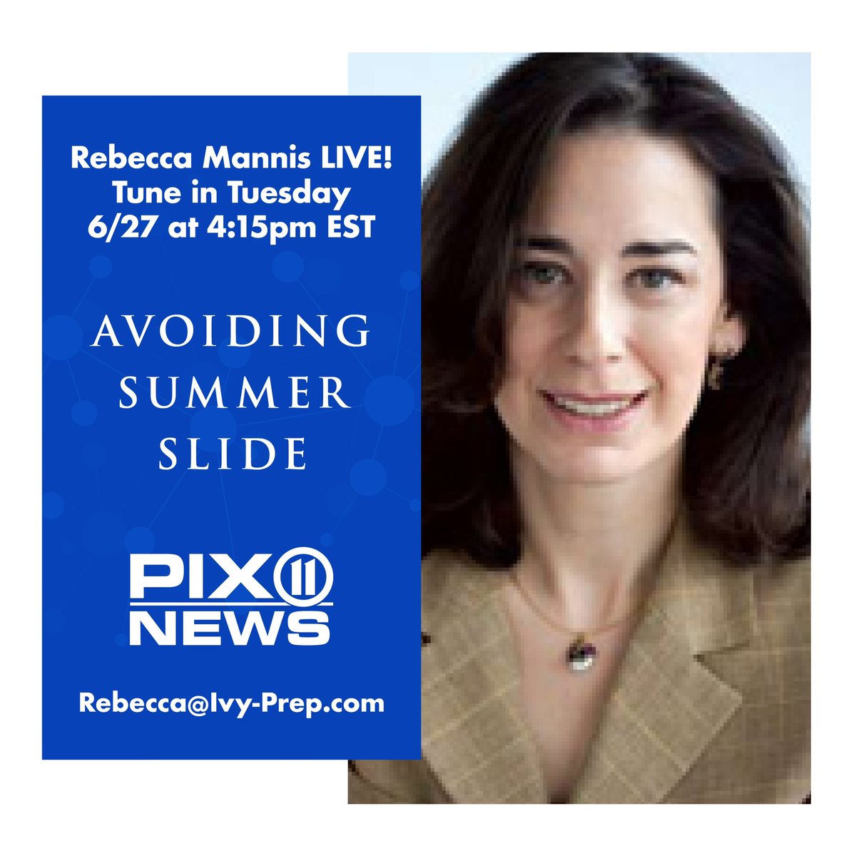 Is your child feeling the effects of the summer slide? 🌞✏️ Today at 4:15PM EST, our own Dr. Rebecca Mannis will be joining @PIX11News to shed light on this important topic!  
#SummerSlideSolutions #Education #TuneIn #LearningSpecialist #summerslide #dyslexia #dysgraphia #NYC