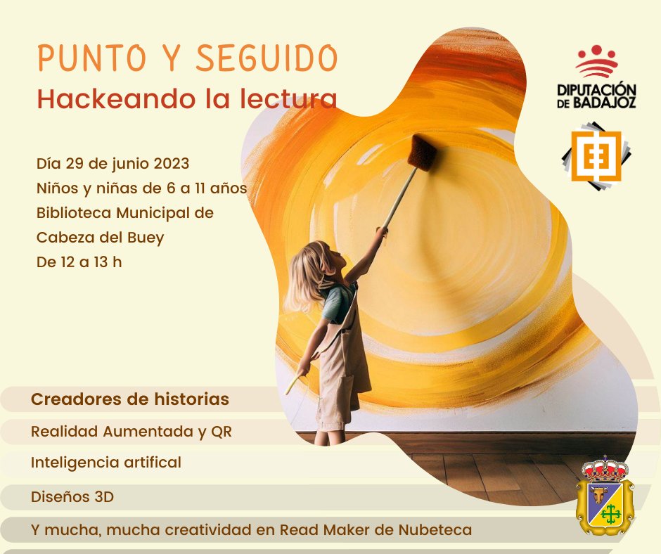 bibliocabeza's tweet photo. 🔴La #InteligenciaArtificial llega este jueves a nuestra biblioteca gracias al proyecto #Hackeandolalectura2023 de @DipdeBadajoz
🖐️Damos continuidad al #ClubesVashti con lectores de 6 a 8 años
Utilizaremos▶️ #RealidadVirtual y #QR
#Nubeteca #ReadMaker https://t.co/klwtzTUhH2