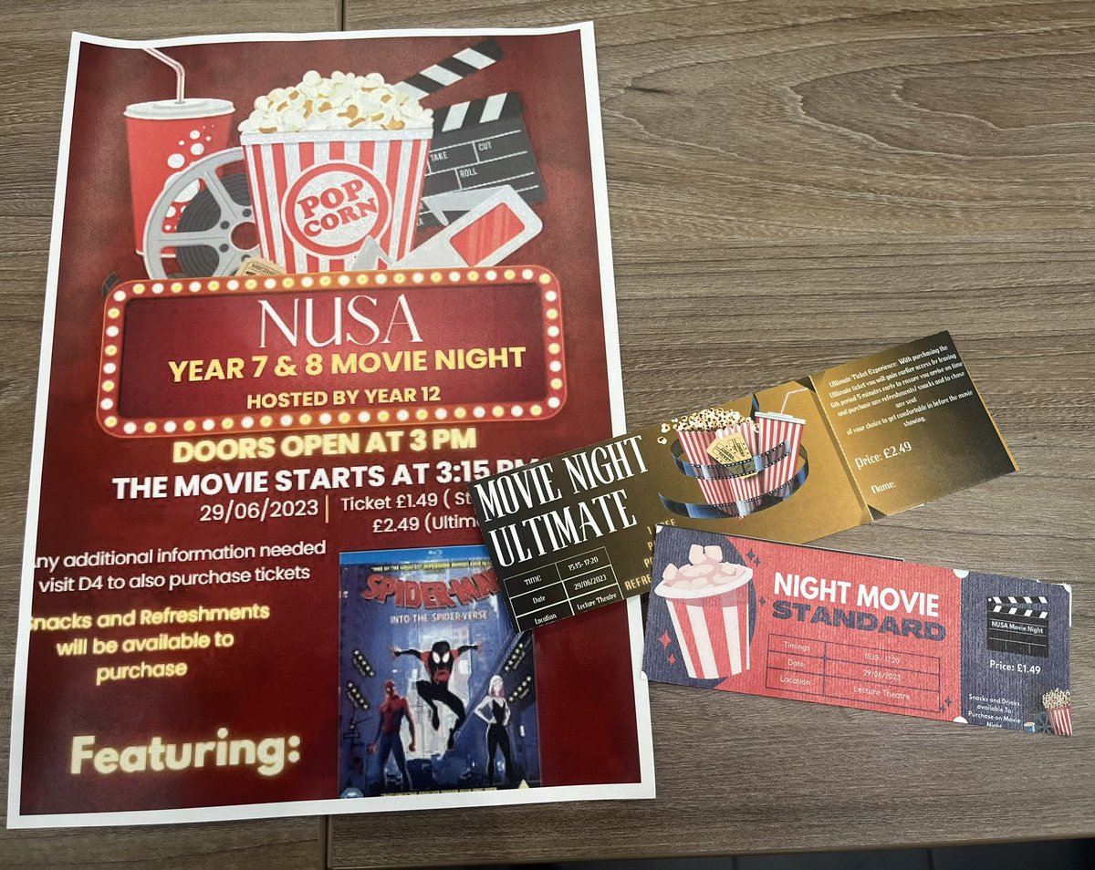 We are so excited for our events this week! The first one is a movie night for #TeamYear7 &amp; #Team8 lead by <a href="/NUSASixthForm/">NUSA Sixth Form</a> 🍿🎉 ♥️

Tickets are available now at #AmazingNUSA! #Enterprise #BusinessStudies #Grit #Integrity 📽️🎬🎥🎞️