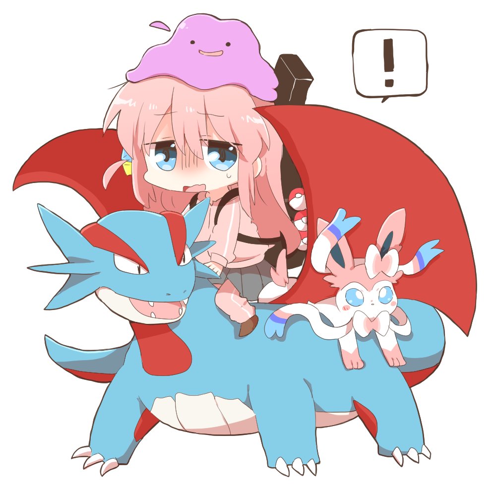 gotou hitori crossover pokemon (creature) 1girl ! pink hair cube hair ornament spoken exclamation mark  illustration images
