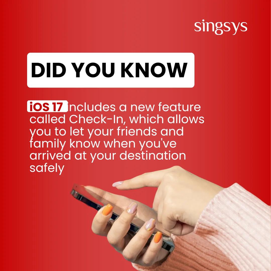 singsyspteltd's tweet photo. Introducing iOS 17's Check-In: Your Safety, Amplified!

Read our blog to make an informed decision.
https://t.co/sHawq0AUnO

#innovation #safety #ios #iosappdevelopmentcompany #Singsys https://t.co/gDIx9JXW2x