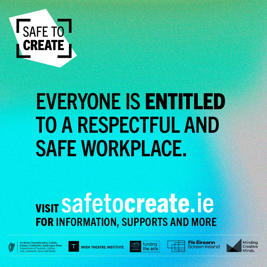 safetocreate_ie's tweet photo. Everyone is entitled to a respectful and safe workplace. Our aim is to impact change on the culture and practices of the arts/creative sectors in Ireland to provide safer working conditions for all workers. Please visit https://t.co/lPKzFGs6Mj for information, supports + more. https://t.co/Nlveu0RZ6p