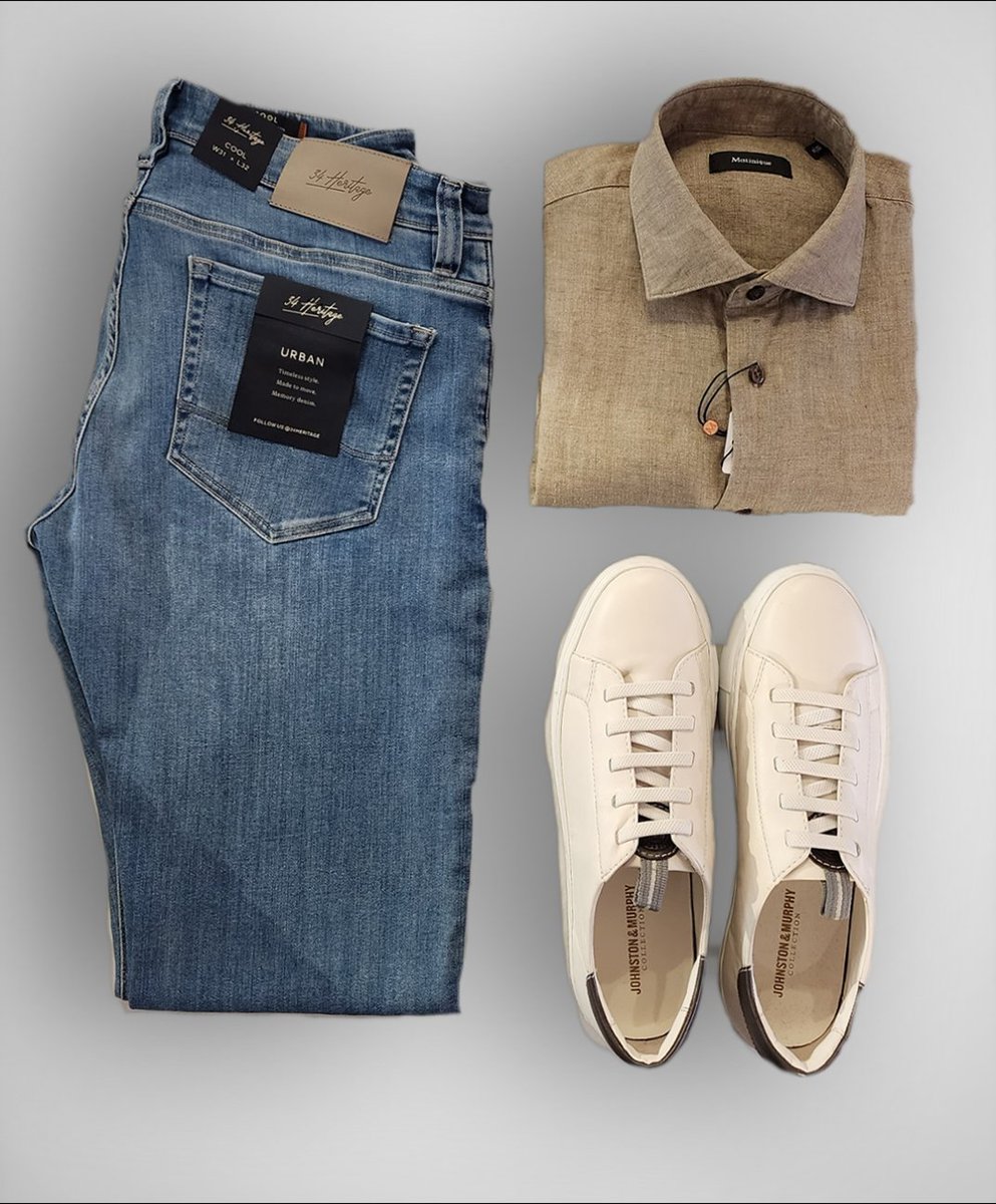 The best pairs for all seasons! Denim is always a great option no matter what the weather is doing, pair it with MAMarc Short sleeved brown shirt and these Retro-style white sneakers. Stop in this week and let our staff help you find the perfect pairings to complete your wardrobe