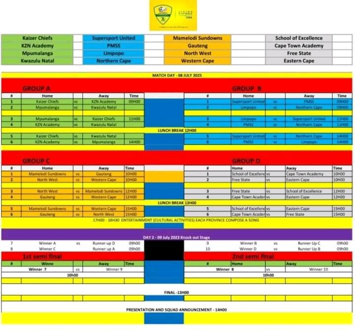 YathaFoundation's tweet photo. The draw for U15 TDS Interprovincial Tournament. 

The tournament will take place on 8-9 July 2023 at Panarama Football Club 

FARPost  SuperSport Schools @SAFA_net https://t.co/LbOvOahKeW