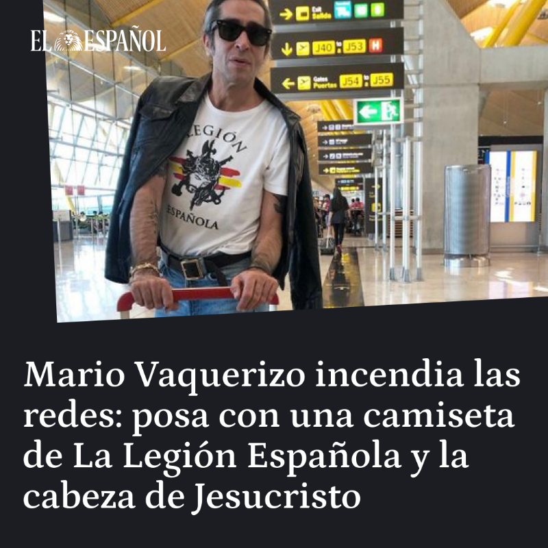 elespanolcom's tweet photo. Mario Vaquerizo desata las críticas en redes 

El vocalista de Nancys Rubias ha subido una fotografía posando con una camiseta de La Legión Española, la bandera de España y la cara de Jesucristo https://t.co/GfMXlFNu0p