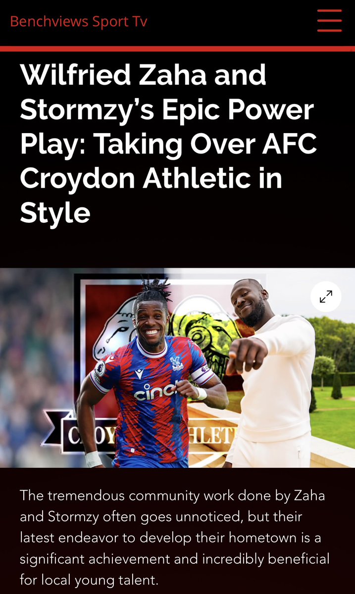 @wilfriedzaha and @stormzy taking Over AFC Croydon Athletic in Style - Local South London Club - this is great for the community man love to see it!

benchviewstv.com/post/wilfried-…

#stormzy #wilfriedzaha #zaha #afccroydonathletic #crystalpalace