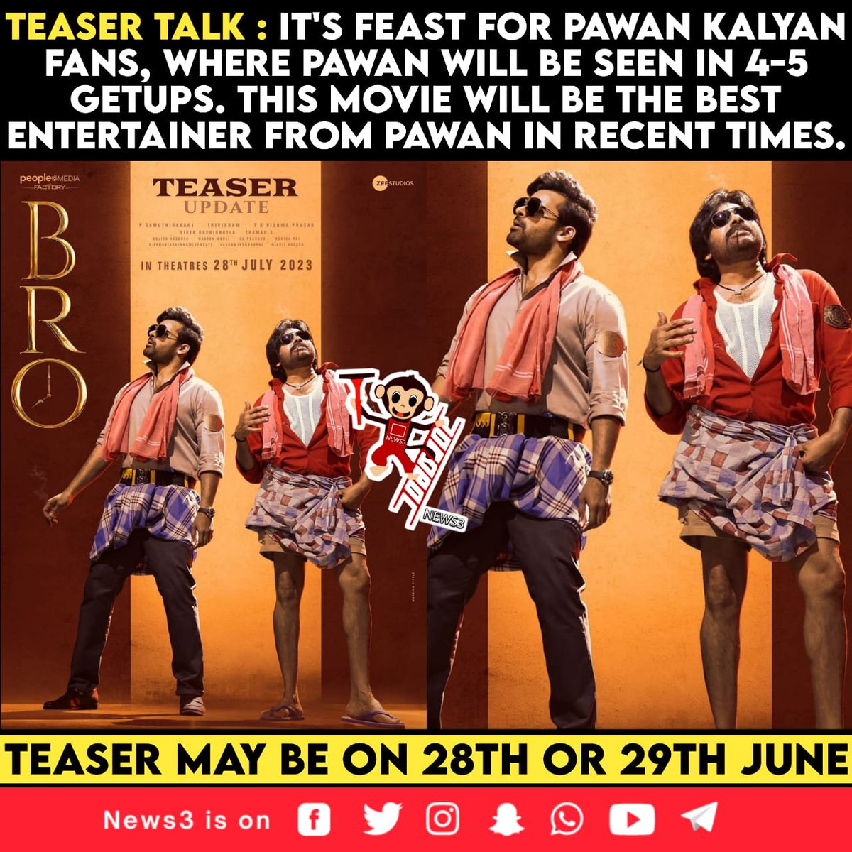 news3people's tweet photo. Manchi Entertainer ayithe ade Happy 😁

#News3People #PawanKalyan #SaiDharamTej #BroTheAvatar https://t.co/a7x136A8ly