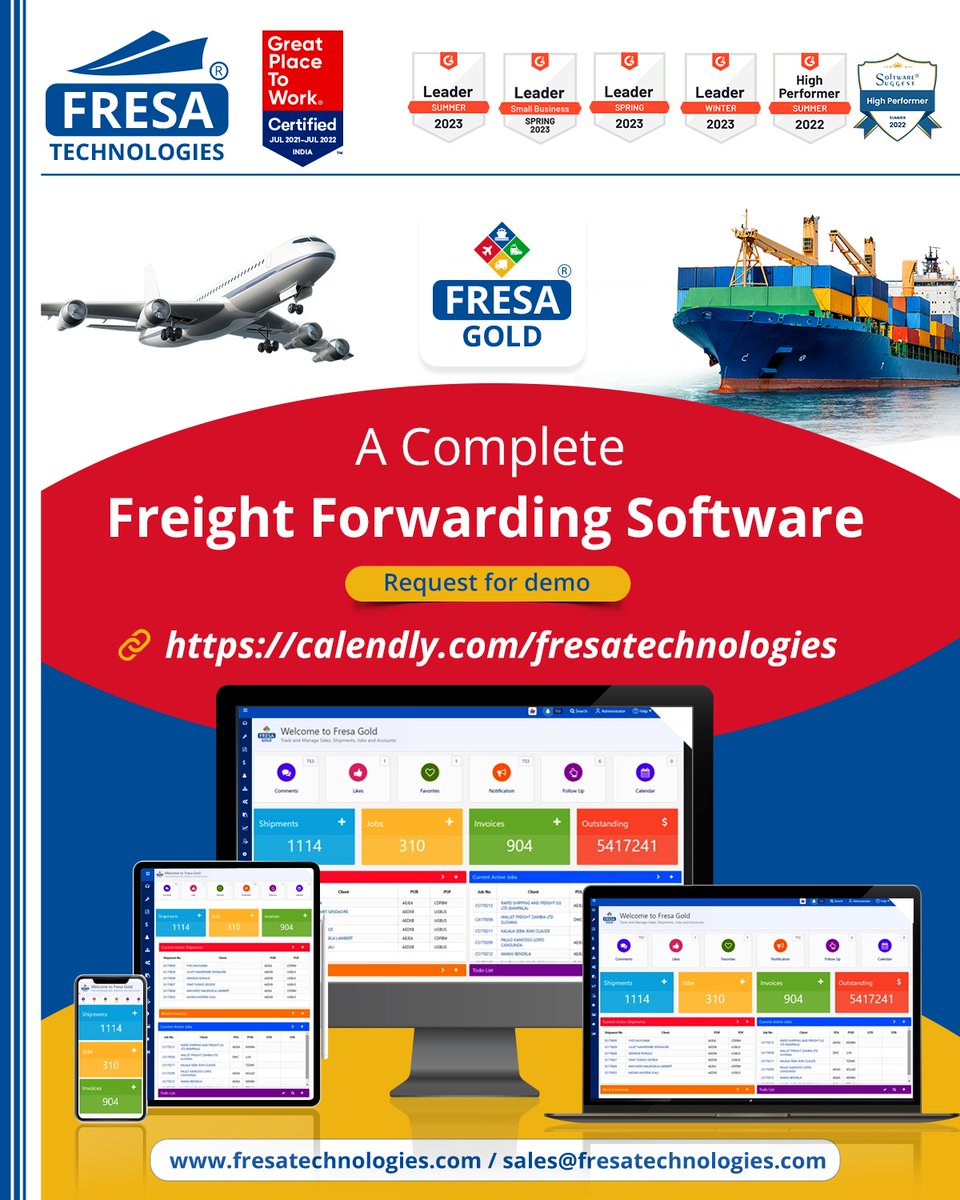 fresatechnology's tweet photo. A Complete Freight Forwarding Software
Request for demo
https://t.co/TPgidajJLY
For more queries please visit below link π
https://t.co/8WOUuy7gae
#fresa | #freightsolutions | #freightforwarding | #import | #g2reviews | #LeaderSummer2023 |#SmallBusinessSpring2023 https://t.co/L5tmS8kbTk