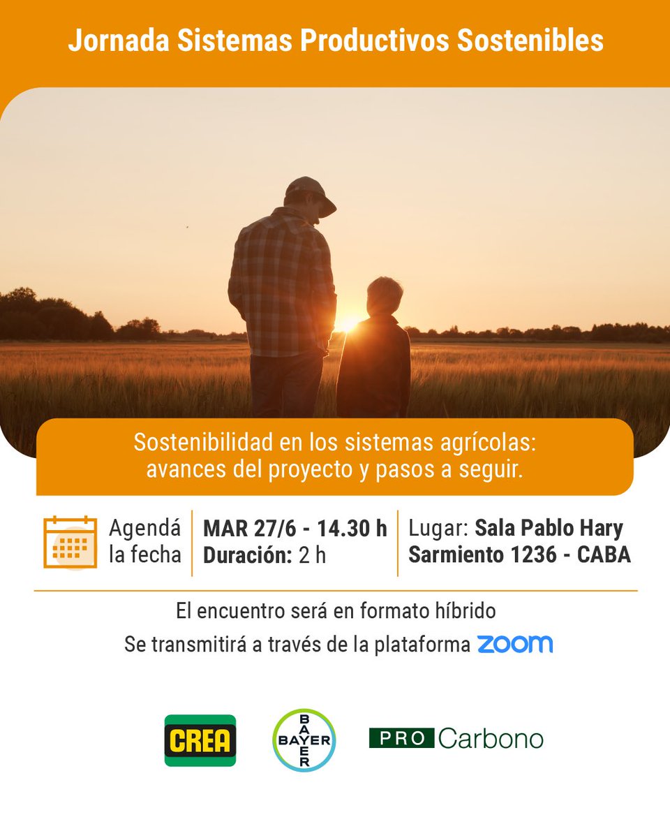 crea_arg's tweet photo. Es hoy 📣

Jornada Sistemas Productivos Sostenibles 

✅ Avances y herramientas 
✅ Resultados preliminares de la intensificación sustentable en lotes Pro carbono 
✅ Mercado de carbono: oportunidades para la agricultura argentina 

Inscribite aquí 👉🏻 https://t.co/YGooh4RGeF https://t.co/k14Iewnfma