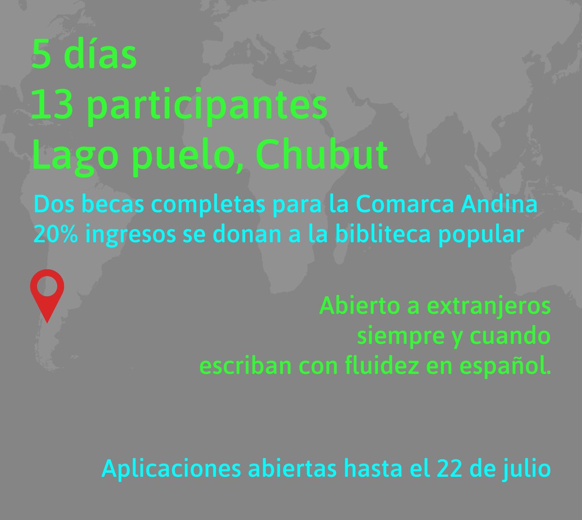 Voy a dar un seminario presencial de escritura y lectura creativa en el paradisíaco Lago Pueblo de Chubut. 14 catorce personas trabajando durante 5 días. Aplicaciones abiertas hasta el 22 de julio. Info: tallerschweblin@gmail.com, y ahí les cuento más. Están todos invitados 🤗