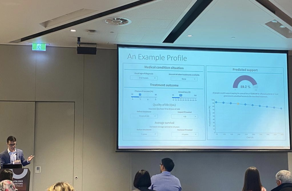 CaPPRe's Samson Kong presented findings from a choice experiment exploring community willingness to fund new treatments at #HTAi2023Adelaide. Key takeaway: "Australians are willing to fund new treatments not already covered by the government". Learn more➡️ cappre.info/CaPPRe-HTAi%20…