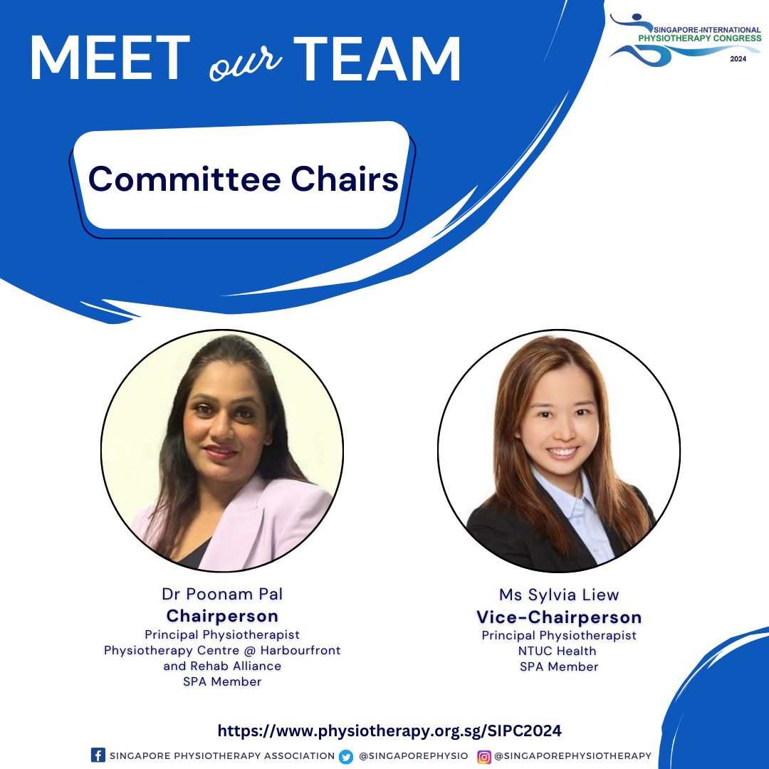 Over the next few weeks we will be introducing the scientific & organising committee for the SIPC 2024 ! 🌍🏥💪 Meet Dr Poonam Pal - Chairperson & Ms Sylvia Liew - Vice-Chairperson Stay tuned to learn more! #sipcongress #sipc2024 #singaporephysiotherapyassociation @Vijinavamany