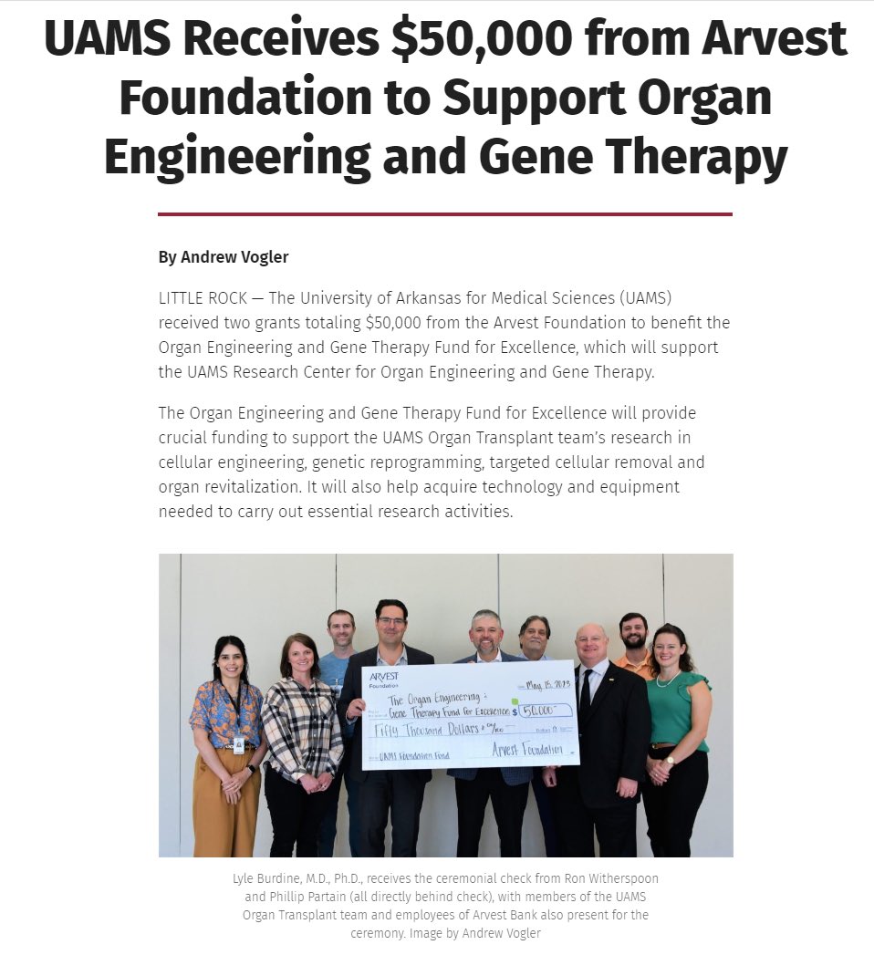 Congrats to ⁦<a href="/LyleBurdine/">Lyle Burdine</a> and team!⁩  inside.uams.edu/news/uams-rece…