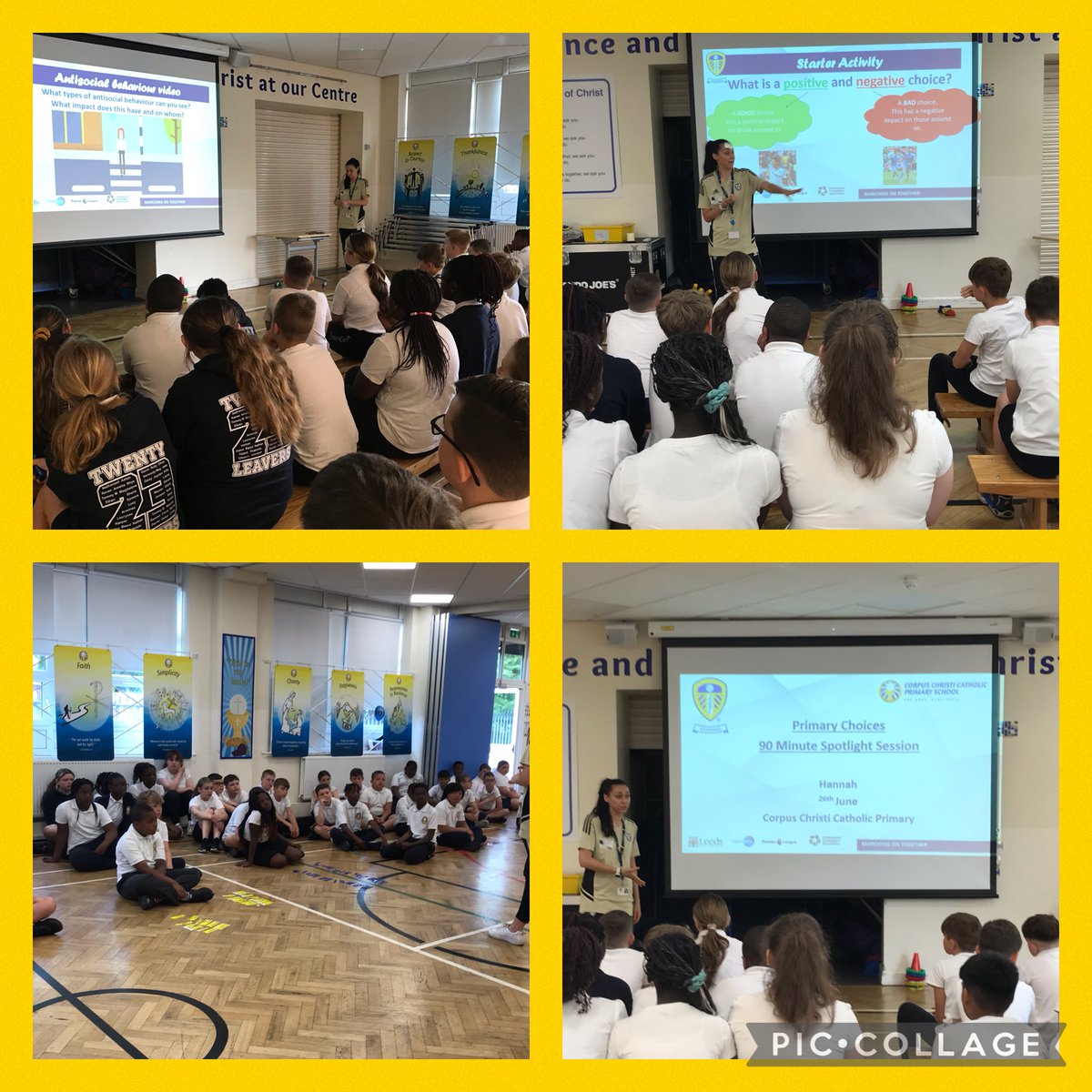 Leeds United came into school to deliver a workshop to Year 6 about making positive choices and correct decisions independently including staying safe online. The children discussed anti social behaviour and the impact it has on other people.