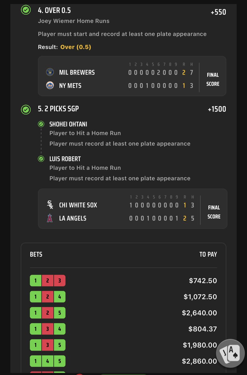 kobespreads's tweet photo. Ladies and gentlemen, we got ‘em 💰

*kicking myself cause I had Adolis Garcia in my other RR that I hit, and had Ozuna clicked, but decided not to..🥲

Will still take the $2860 😉📚

#GamblingTwitter https://t.co/FGI1a0bwRU