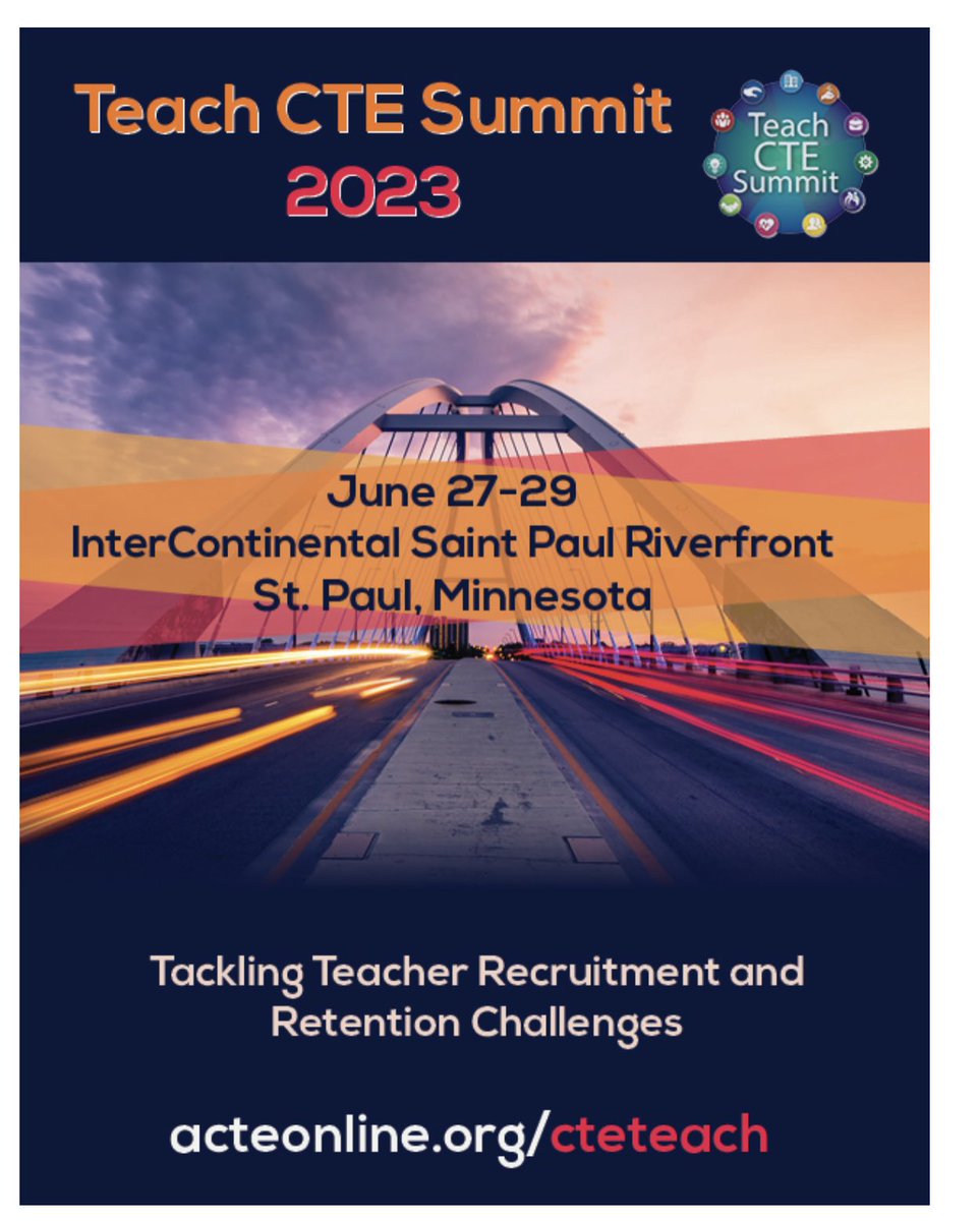 On way to TEACH CTE SUMMIT 2023 and excited to participate in Panel on Research and Data in #CTE Teacher Pipeline with @DrMBartlett @lindavandoren @actecareertech @ACTERCareerTech teachctesummit2023.sched.com/event/1O1Iy/in…