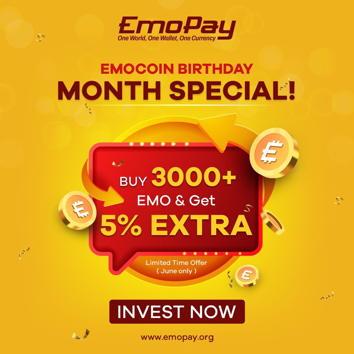 imemopay's tweet photo. β³ Hurry, this limited-time offer is available in June only!
Buy 3000+ Emo at https://t.co/IxmAS6dnNa and Get 5% Extra! π°β¨
#SpecialOffer #InvestNow #emo #LimitedTimeOffer #bonus #Emocoin #FinancialFreedom #CryptoInvestment #buynow #Emopay #JuneOnly #Rewards #EmoCoinRevolution https://t.co/hkCnZPnFjH