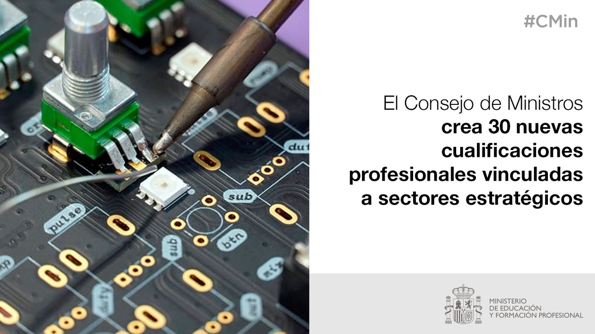 🟢Seguimos modernizando la #FormaciónProfesional para garantizar que se mantenga conectada con la realidad laboral.

El #CMin valida la creación de 30 nuevas cualificaciones profesionales vinculadas a sectores estratégicos.

educacionyfp.gob.es/prensa/actuali…