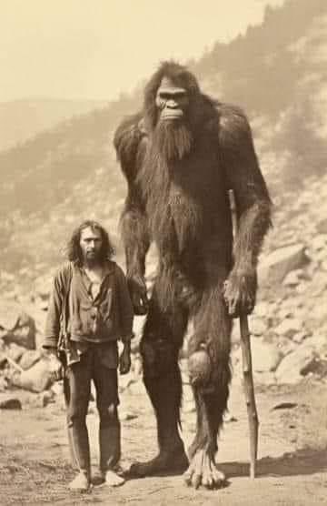 BIGFOOT OR SASQUATCH🤔

This photograph, taken in 1883 this year on Okey Mountain, Cleburne County, Alabama USA, was found buried in a glass jar on the family estate.