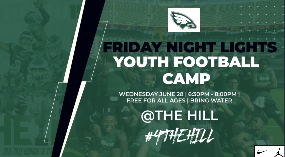 Future Eagles 🦅 Show up & show out at our Collins Hill Football youth camp this WEDNESDAY 6:30-8. No cost & ALL ages welcome #FORTHEHILL #community #collinshilleagles #youthfootball #chhs #eaglesnation🦅 #4THEHILL
