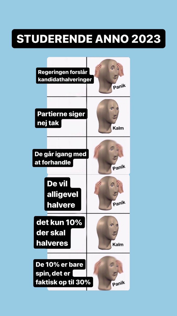 Opsummering af det sidste halve år, som nu kulminerer i en reform der skader fagligheden, trivslen, m.v. for studerende 🤯

Hør, @ChristinaEgelun & co., det er altså en ommer!

#stopenhalv #uddpol