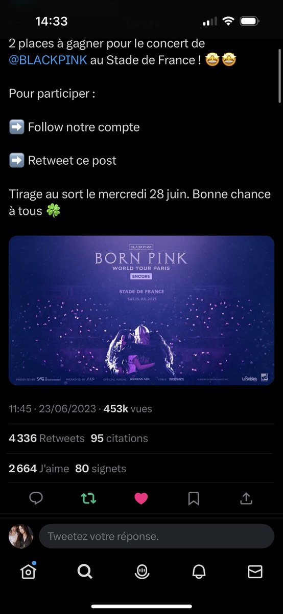 RubyJane08b's tweet photo. @StadeFrance @BLACKPINK merci pour ce concours, je participe 🍀 https://t.co/6on4a4aKqR