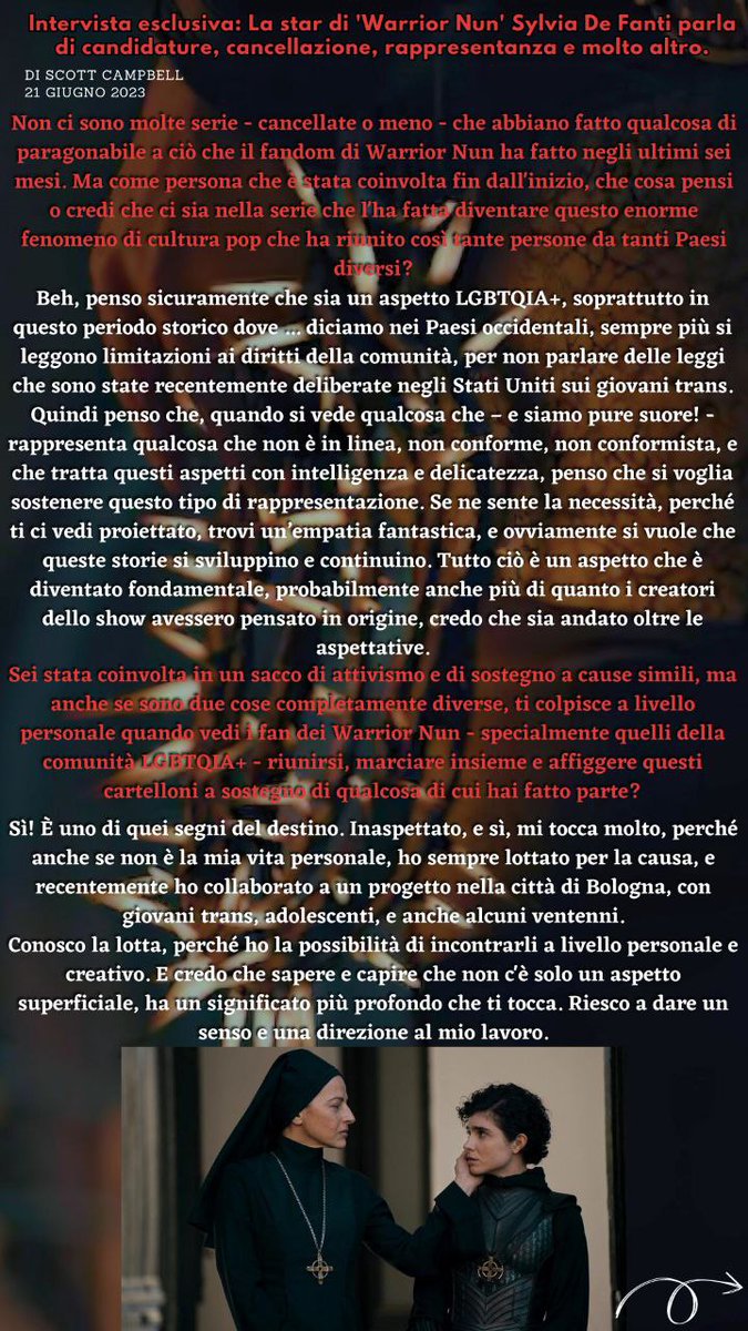 Bellissimo articolo di Scott Campbell su #sylviadefanti candidata agli Emmy per Mother Superion #EmmyForSylvia 

'La serie cancellata da Netflix #warriornun vanta uno dei fandom più dedicati e appassionati del pianeta'

#SaveWarriorNun 
Ultima parte nel primo commento ⬇