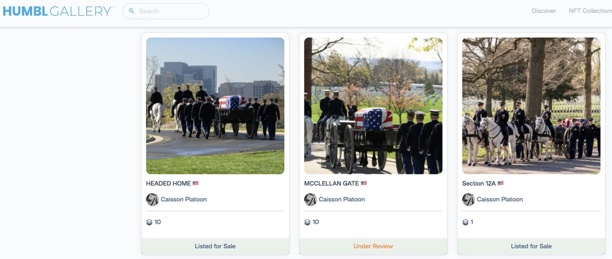 NFT Drop only on @HUMBLPay - Caisson Platoon 🐎
U.S. Army Caisson Platoon performing funerals at Arlington National Cemetery 🇺🇸

#militaryhorses #arlingtoncemetery #usarmycaissonplatoon #kevinrofidalphotography #HumblNFTGallery #NFTDrop #Web3 #blockchain #crypto…