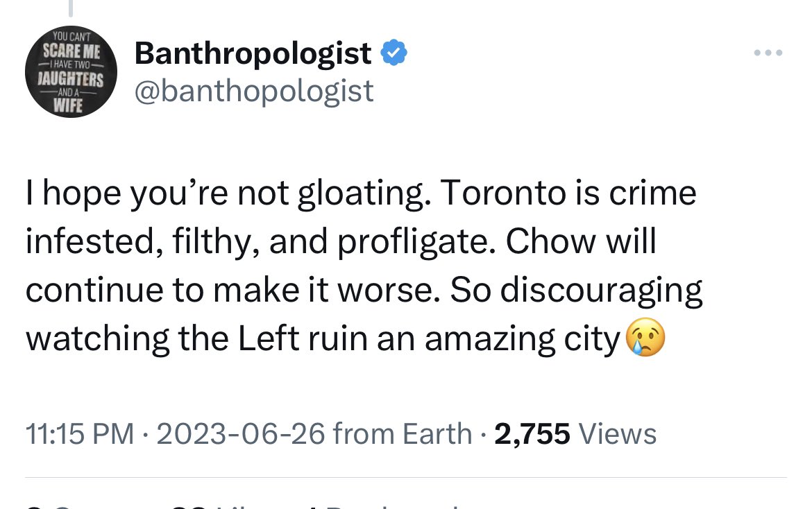 gmbutts's tweet photo. This will be the line, because everything from the Canadian right is a lame copy of something they saw on Fox News.

They’ll treat @oliviachow like Fox treats Nancy Pelosi, and Toronto like San Francisco. https://t.co/tPFH3YECkp