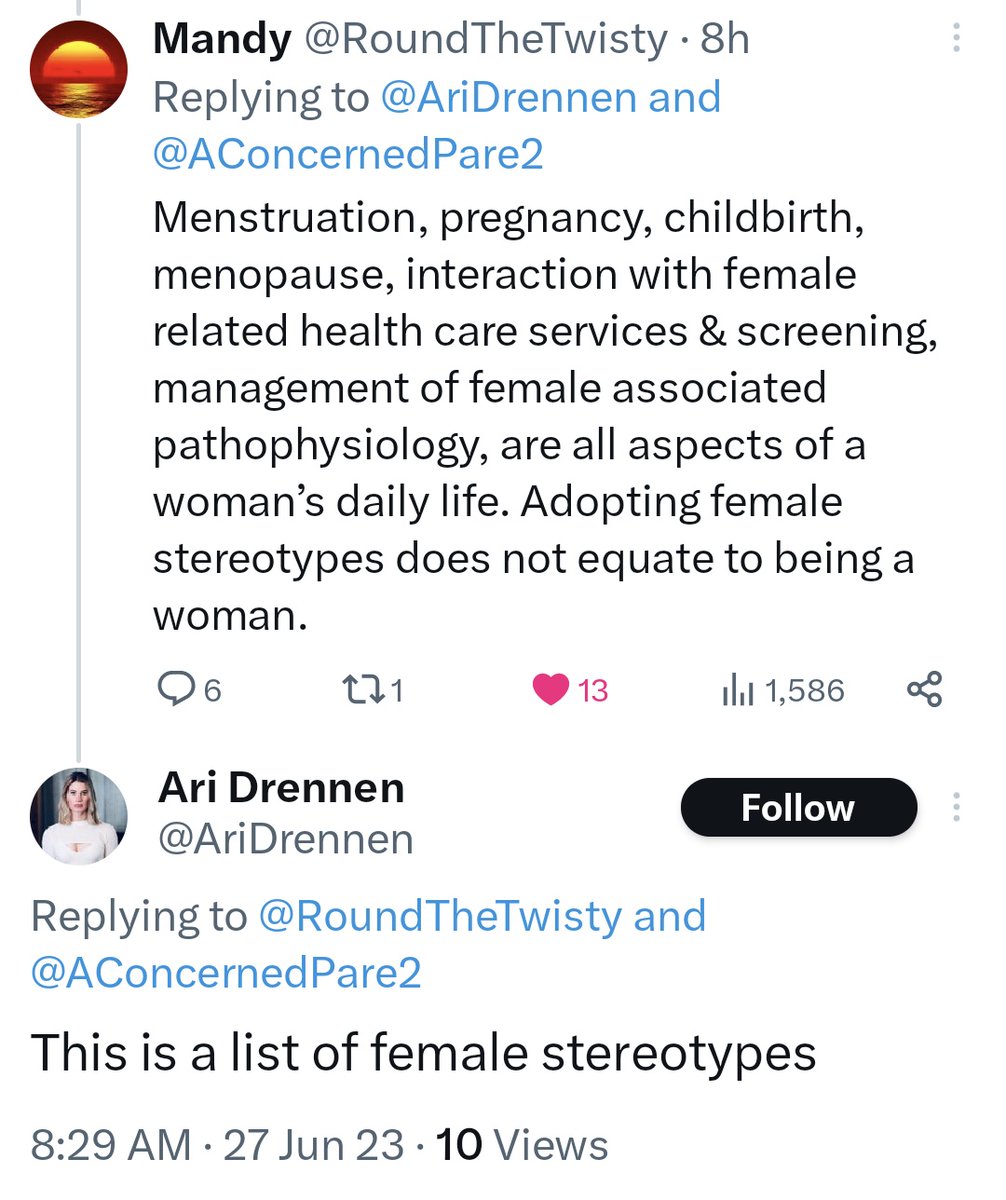 Menstruation and pregnancy are 'female stereotypes'.  🫠