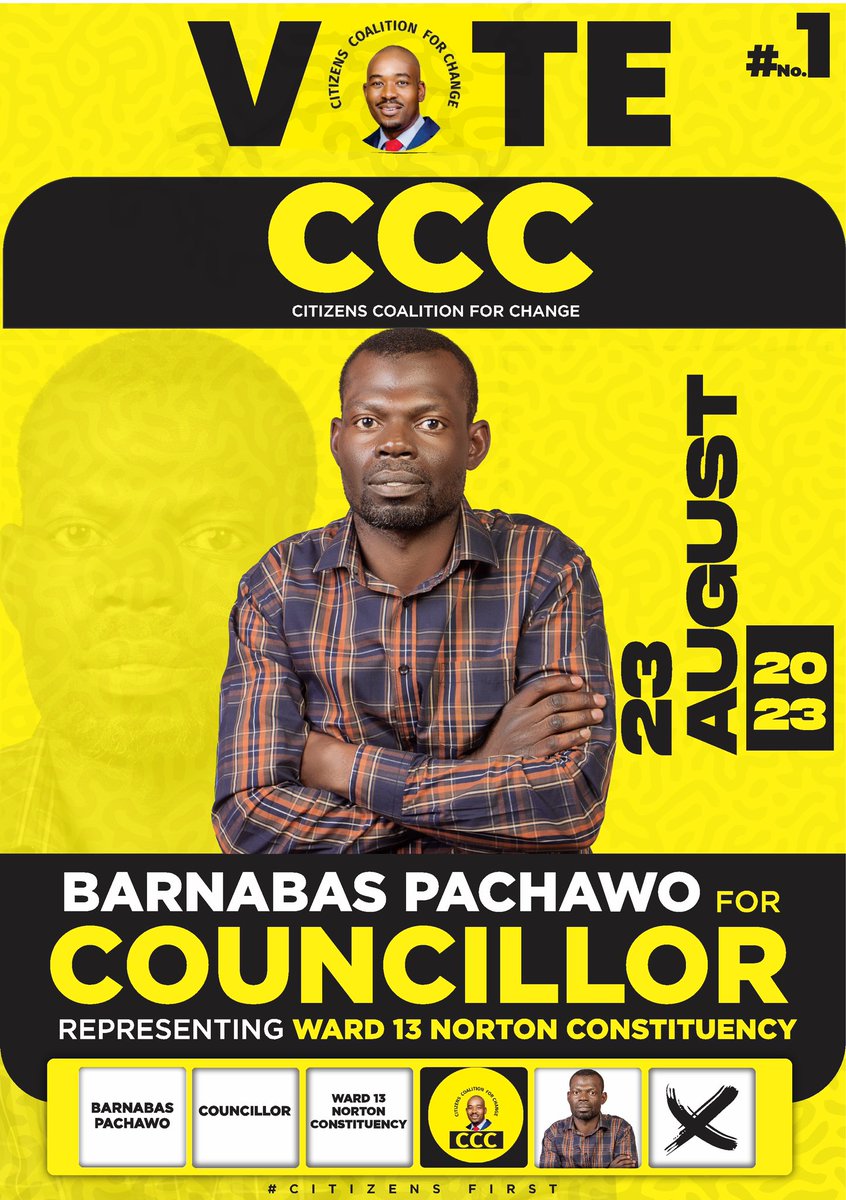 RTsvangirayi's tweet image. Ward 13 Norton Constituency Vote For Barnabas Pachawo.
#VoteForChamisa 
#RichardForNorton