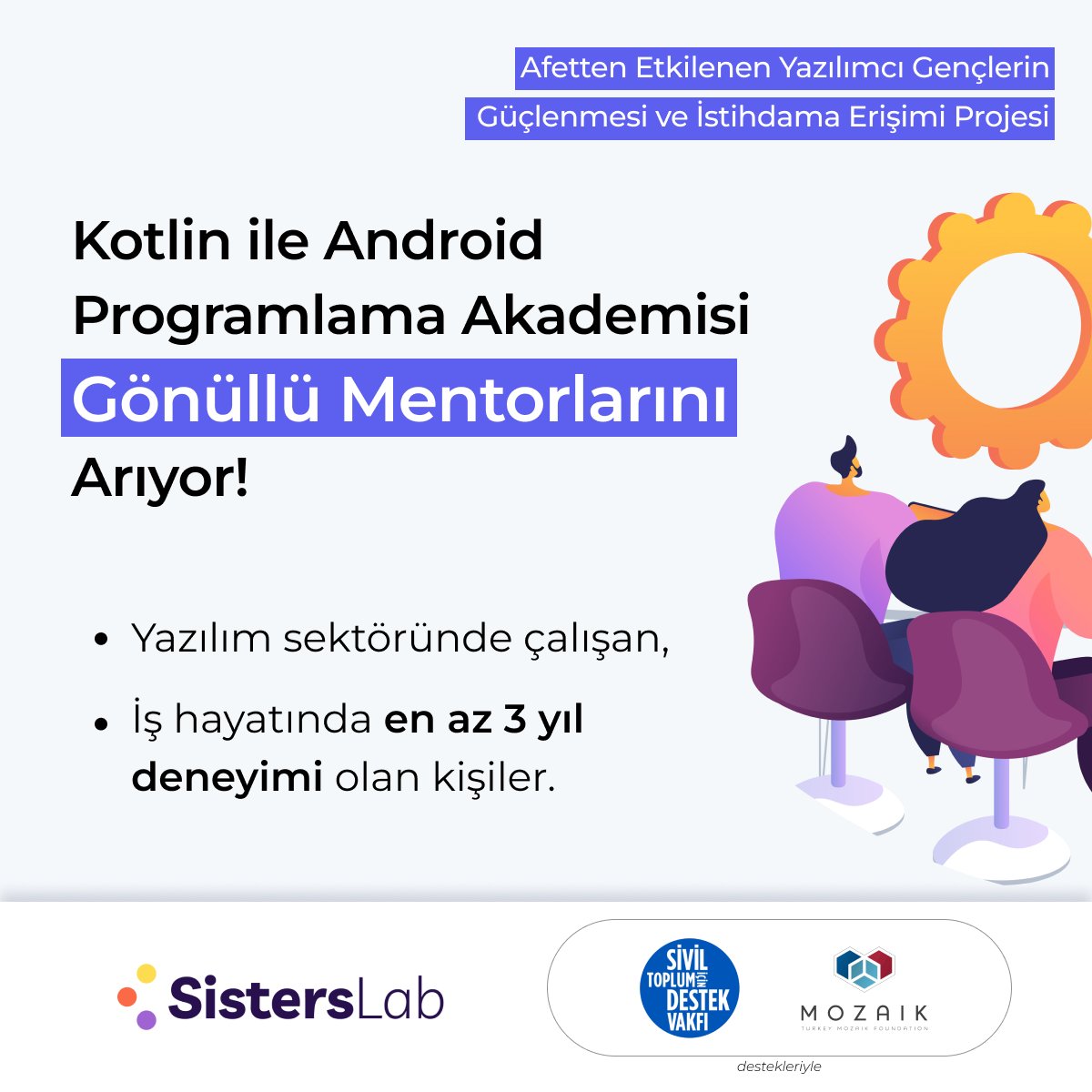 SistersLaborg's tweet photo. Kotlin ile Android Programlama Akademisinde gönüllü mentor olarak yer alarak kariyer yolculuğunun başında olan gençlere destek olmak ister misiniz? 👩‍💻

Yazılım sektöründe en az 3 yıl deneyimi olan kişilerin başvurularını bekliyoruz. 

👉Başvuru için: https://t.co/Pa69mA0QVw https://t.co/VIKvlr7Z0b