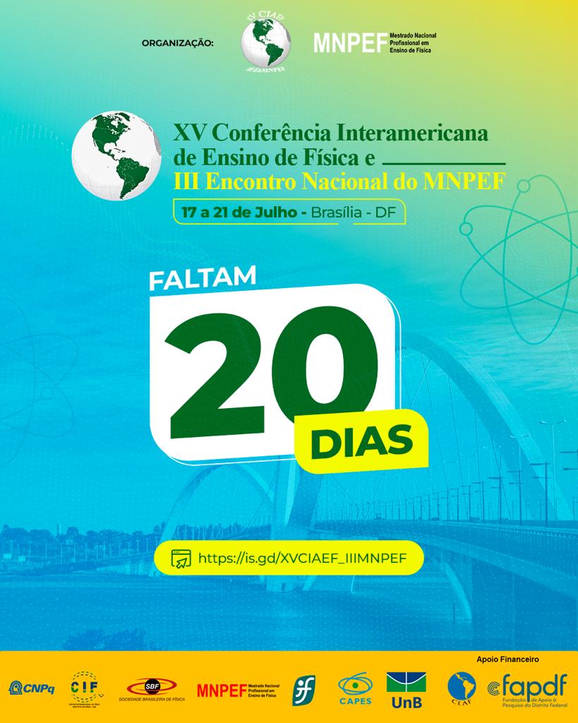 MnpefS's tweet photo. Faltam 20 dias para os dois maiores eventos de grande importância no cenário do Ensino de Física interamericano e, em particular, brasileiro.

Já garantiu a sua vaga? Não fique de fora!

#MNPEF #CIAF #fisica #ensinodefisica #sociedadebrasileiradefisica #brasilia #unb https://t.co/wNlJXdfbo0