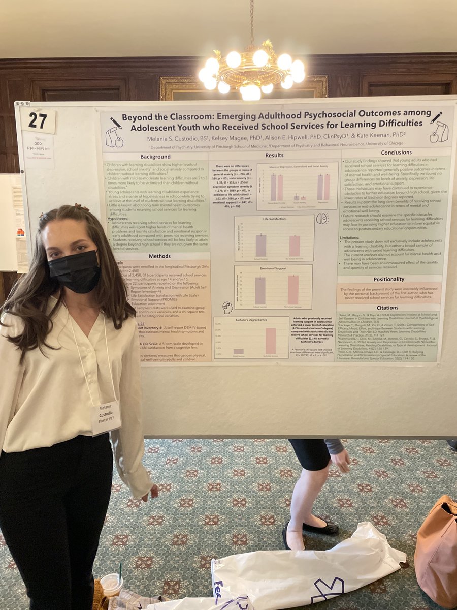 thepgslab's tweet photo. PGS RA, Melanie presented her poster titled “Beyond the Classroom: Emerging Adulthood Psychosocial Outcomes among Adolescent Youth who Received School Services for Learning Difficulties”! #PittPsychiatry https://t.co/jVDOAz999t