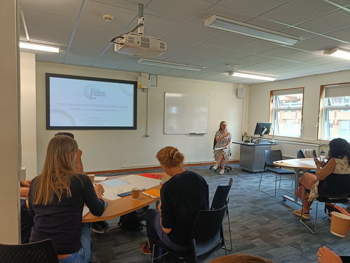 Session two of today's #criticalgeograpiesofdisasters2023 started by <a href="/sophieblackburn/">Sophie Blackburn</a> on Scale and Social Contracts - feeling the state, feeling the social contacts and the evolution of individuals as political beings.
<a href="/UniRdg_GES/">UoR - Geography and Environmental Science</a> 
#DisasterManagement 
#Disaster 
#socialcontracts