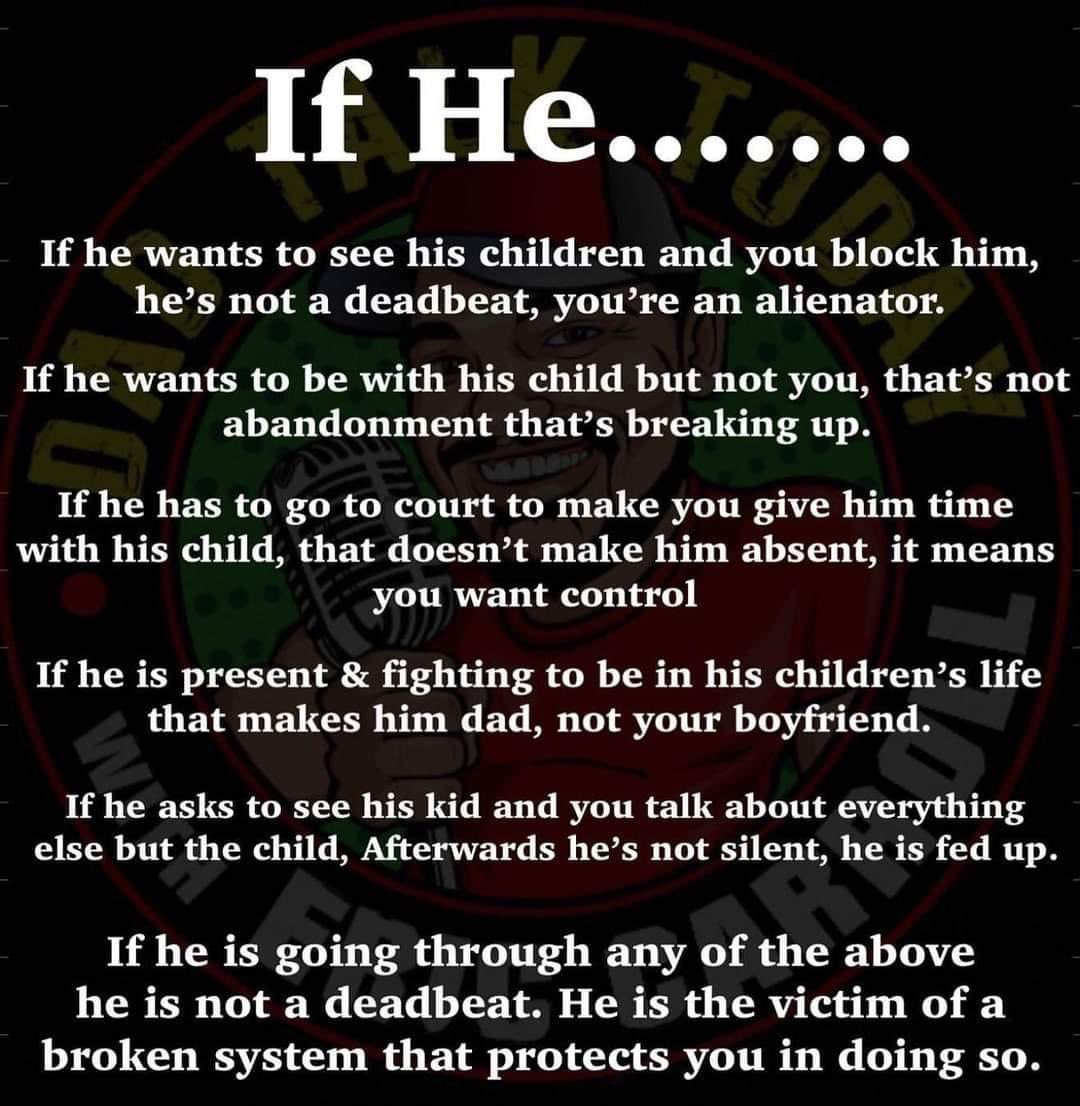 Charlot93029442's tweet photo. Facts right there! If a father or a mother who has to fight to see their own children in family court, then the other parent, mother or father is the abuser! Unless there are genuine safeguards, then the real abusers are the parents denying contact and a relationship! https://t.co/35ULx4Hwr8