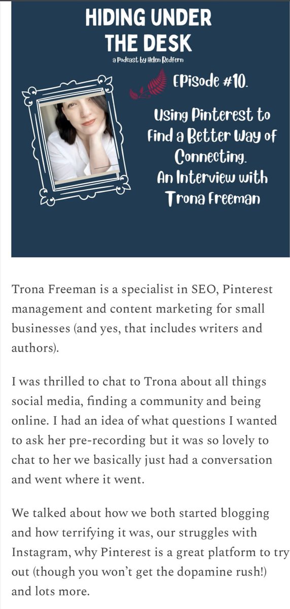 I had a wonderful chat with <a href="/HelenRedders/">Helen Redfern</a> about using Pinterest as a way to market business, building a community &amp; connection online (plus lots more) #Pinterest #SmallBusiness #Marketing