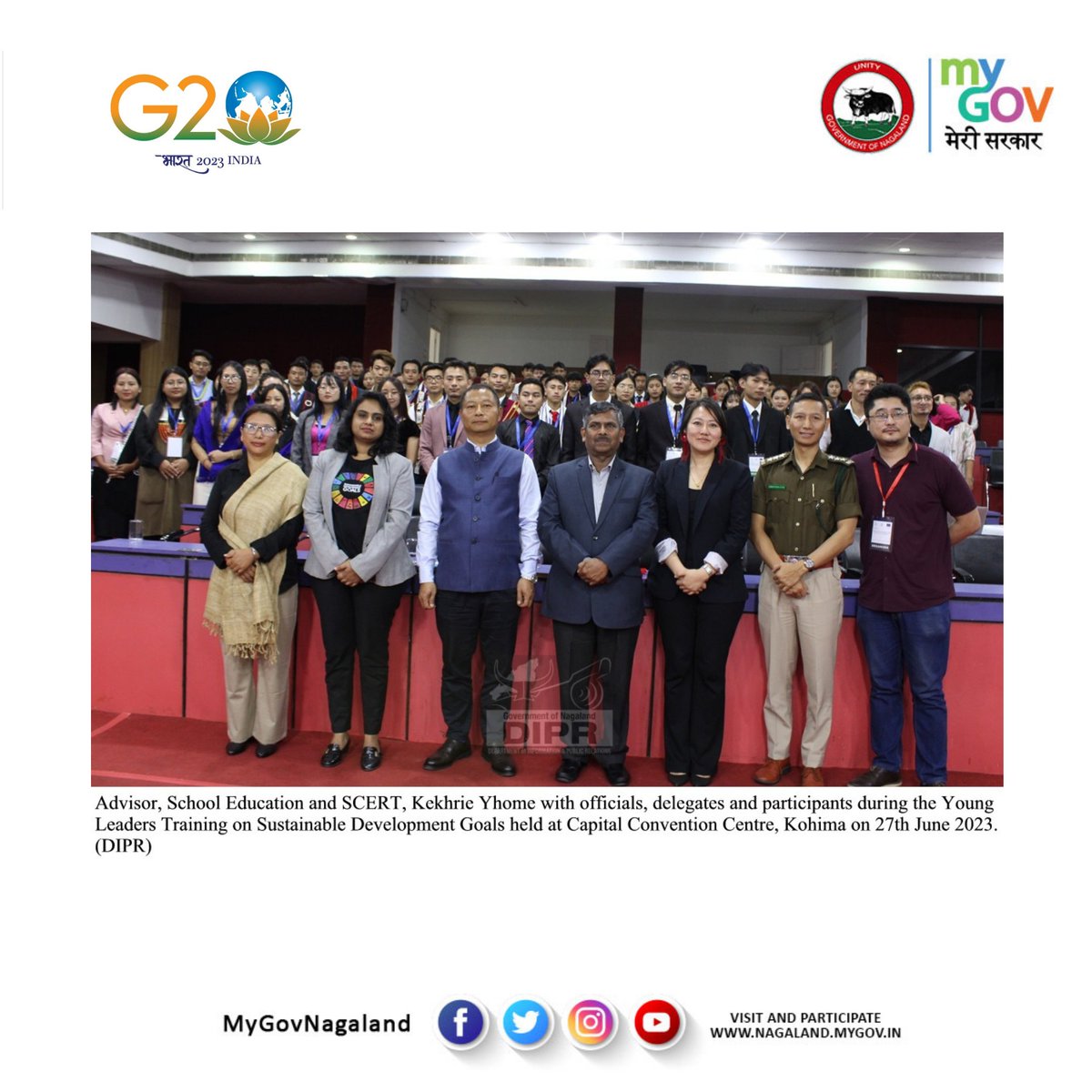 Young Leaders Training on Sustainable Development Goals (SDGs) was held at Capital Convention Centre, Kohima, Nagaland on 27th June, 2023 under the theme ‘Role of Young Leaders in Localising Sustainable Development Goals in Nagaland.’
<a href="/barabasti/">Kekhrie Yhome</a>
<a href="/LimabenJamir/">Limabenla Jamir</a> 
<a href="/dipr_nagaland/">DIPR Nagaland</a>
